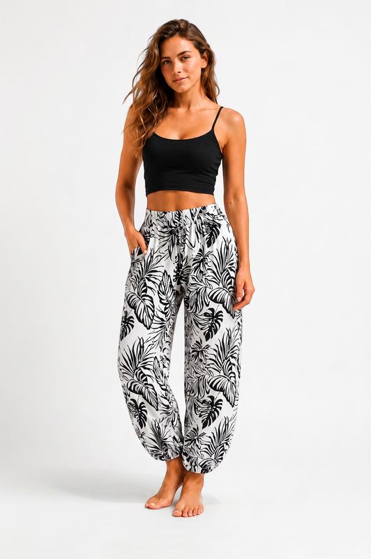 Indoblu - LP7 - Relaxed Pants - Palm - Black/White