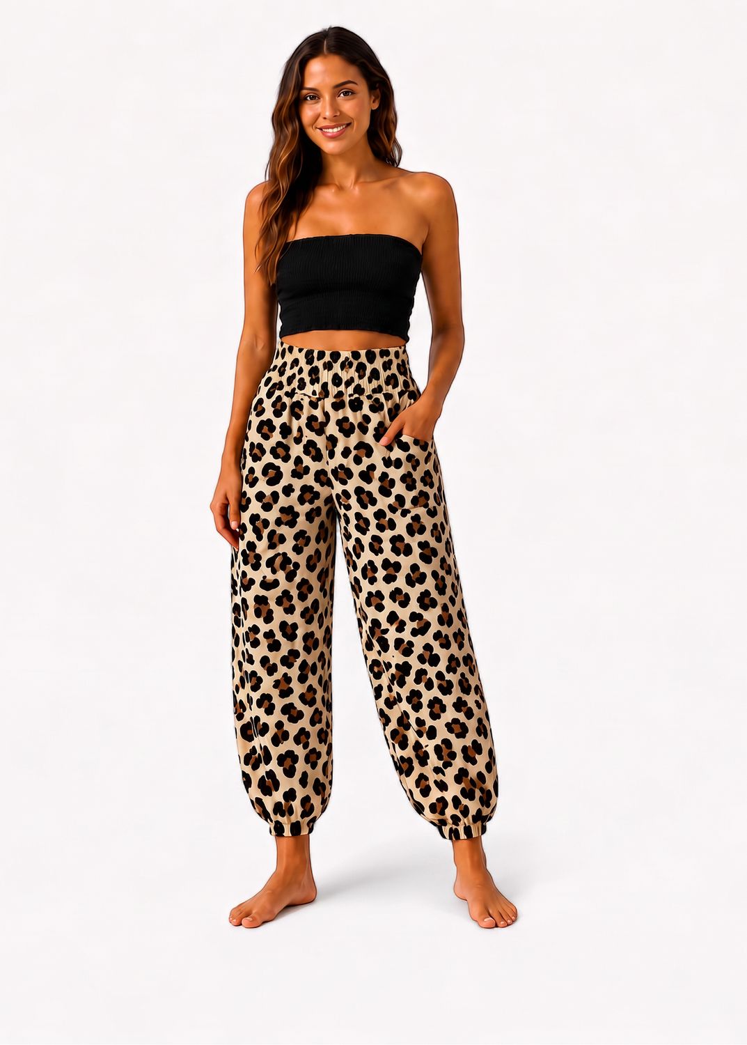 Indoblu - LP7 - Relaxed Pants - Leopard - Cream, Sizes: Regular S-L