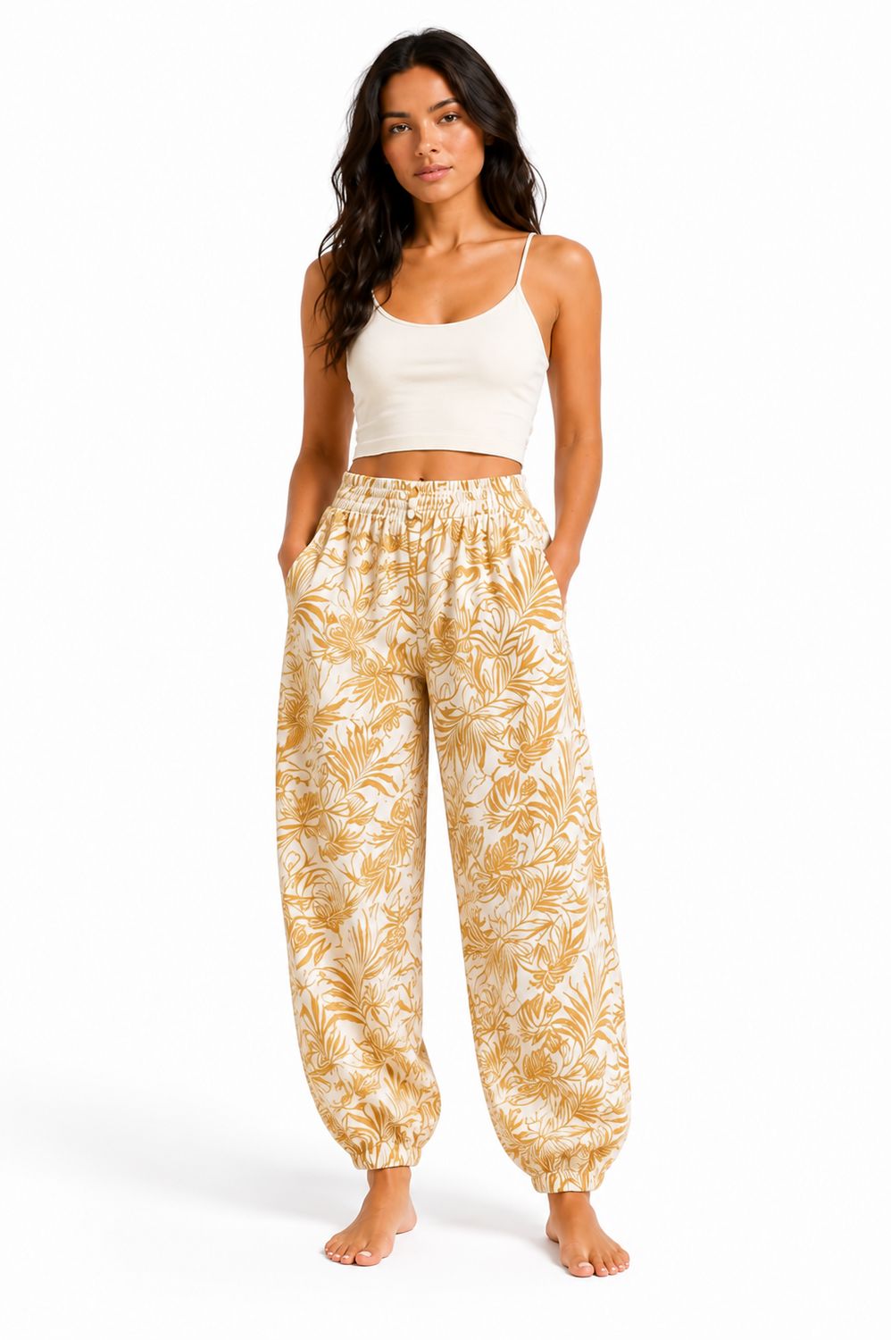 Indoblu - LP7 - Relaxed Pants - Palm - Cream, Sizes: Regular S-L