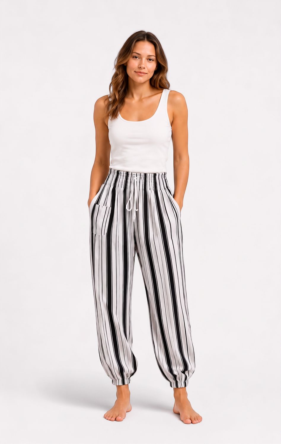 Indoblu - LP7 - Relaxed Pants - Stripe - Black, Sizes: Regular S-L