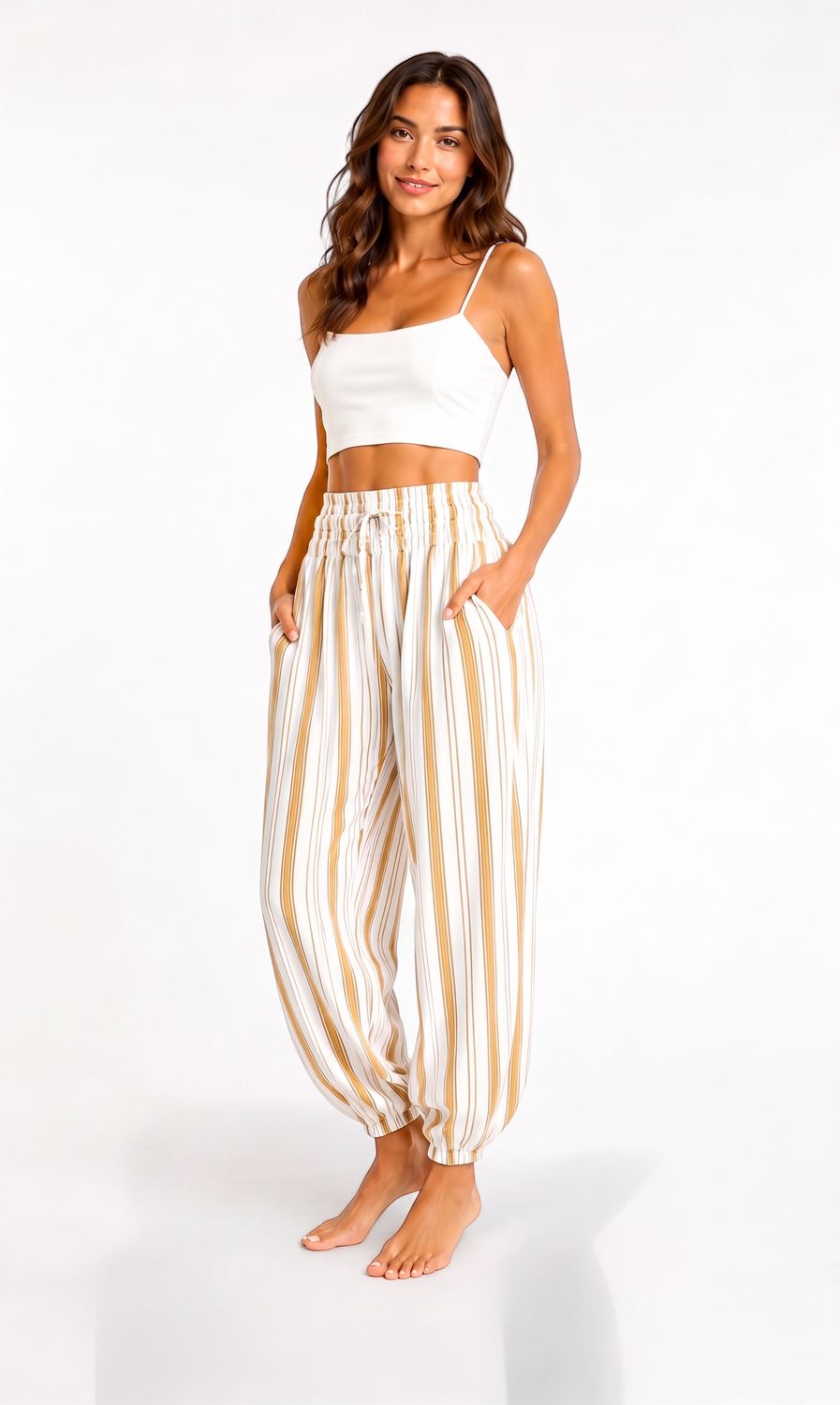 Indoblu - LP7 - Relaxed Pants - Stripe - Cream, Sizes: Regular S-L