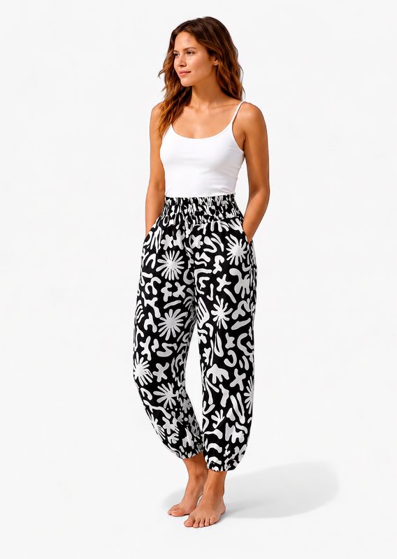 Indoblu - LP7 - Relaxed Pants - Abstract - Black/White