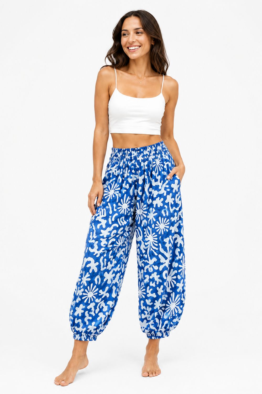 Indoblu - LP7 - Relaxed Pants - Abstract - Blue/White, Sizes: Regular S-L
