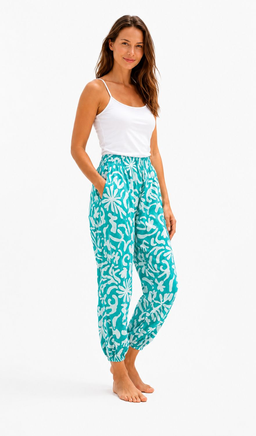 Indoblu - LP7 - Relaxed Pants - Abstract - Mint/White, Sizes: Regular S-L