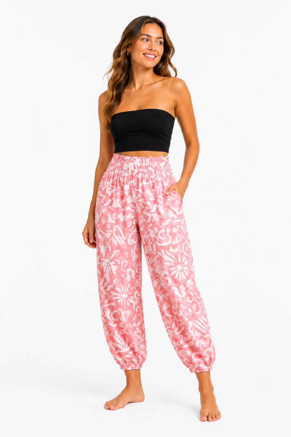 Indoblu - LP7 - Relaxed Pants - Abstract - Pink/White, Sizes: Regular S-L