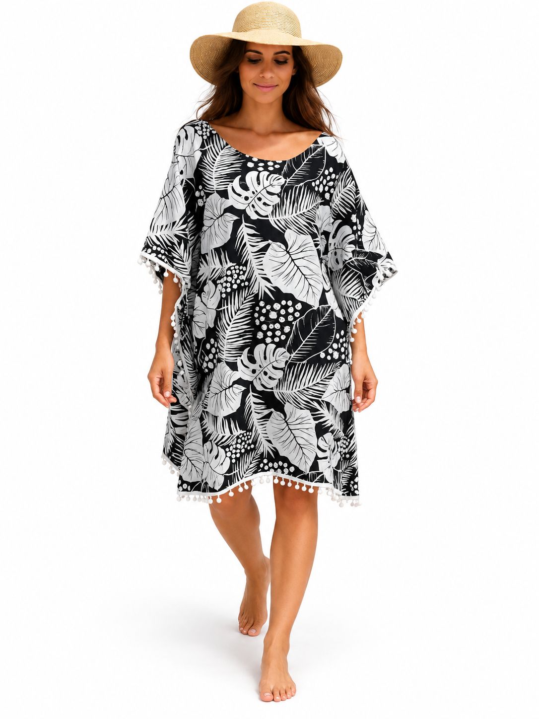 Indoblu - Tropical Leaf Kaftan - Black