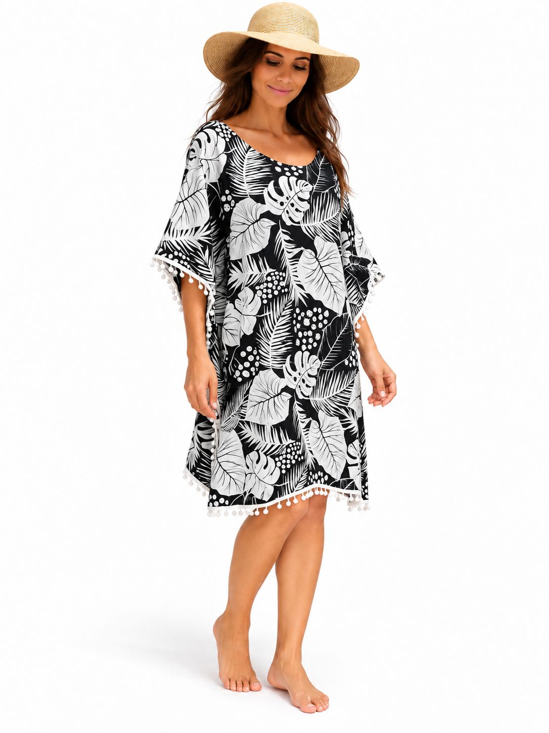Indoblu - Tropical Leaf Kaftan - Black