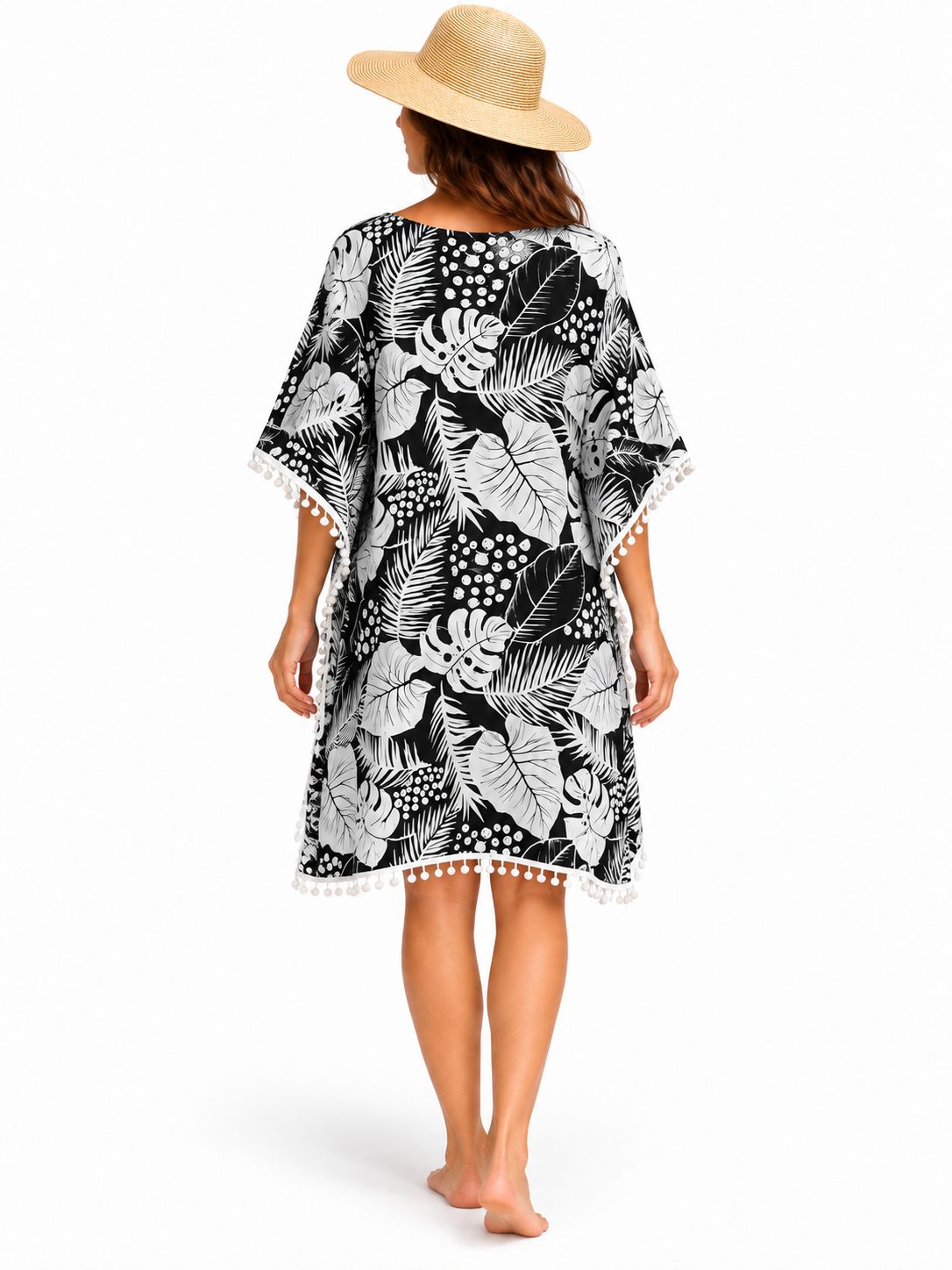 Indoblu - Tropical Leaf Kaftan - Black