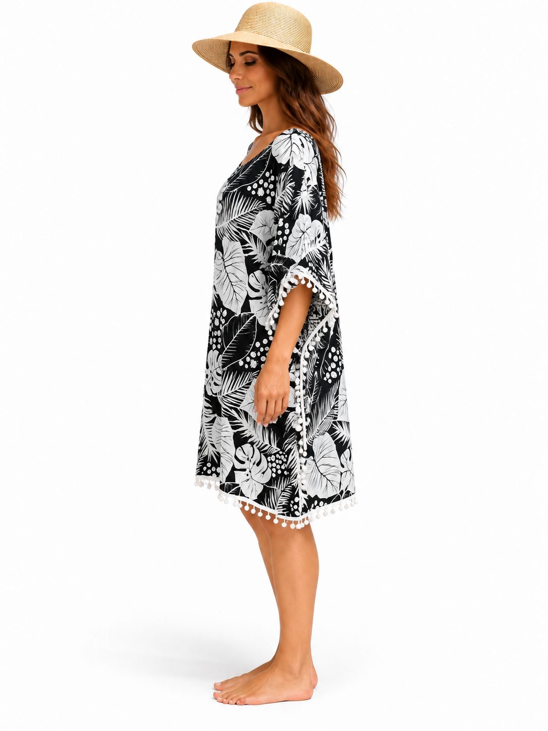 Indoblu - Tropical Leaf Kaftan - Black