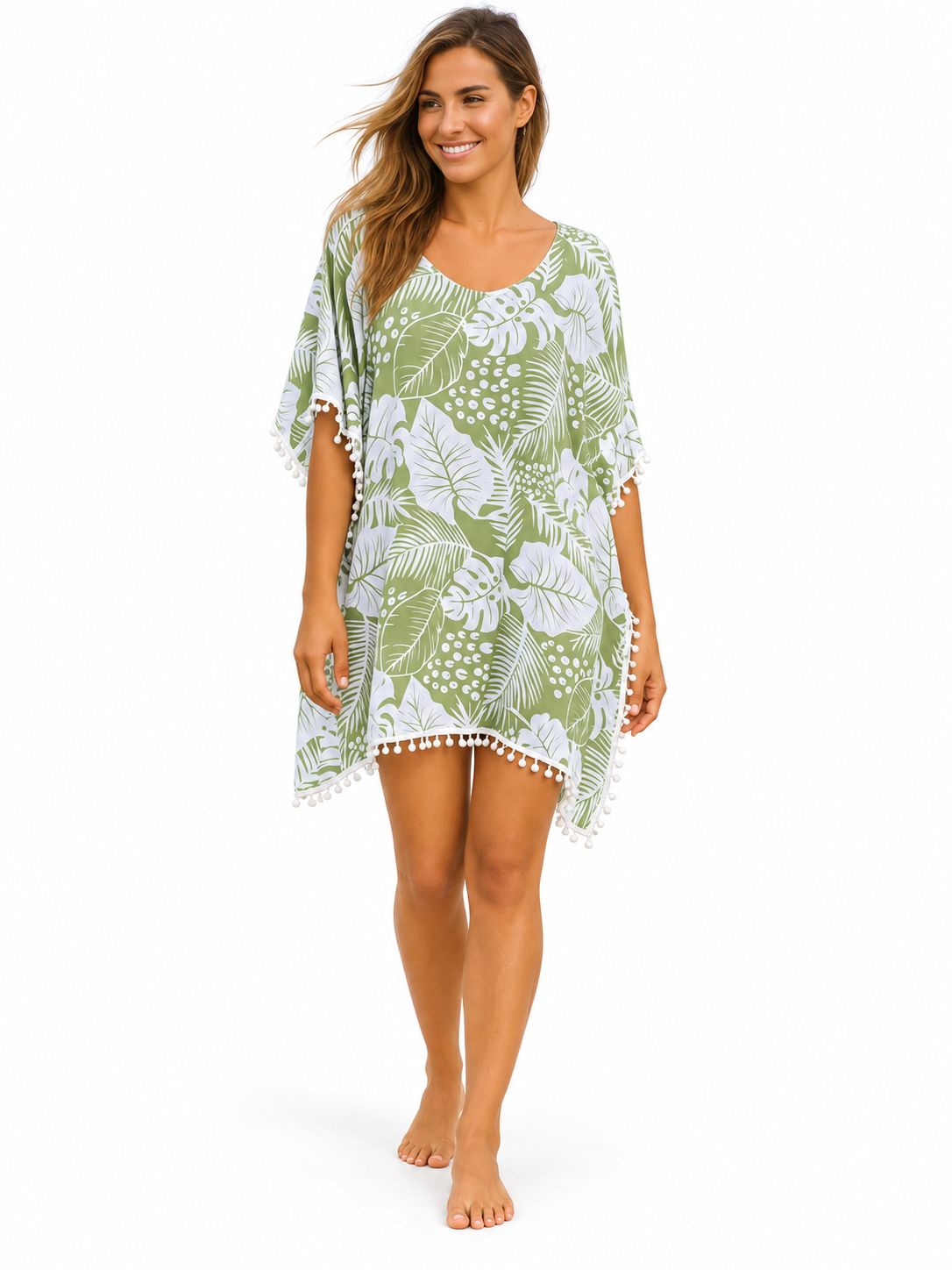 Indoblu - Tropical Leaf Kaftan - Mint