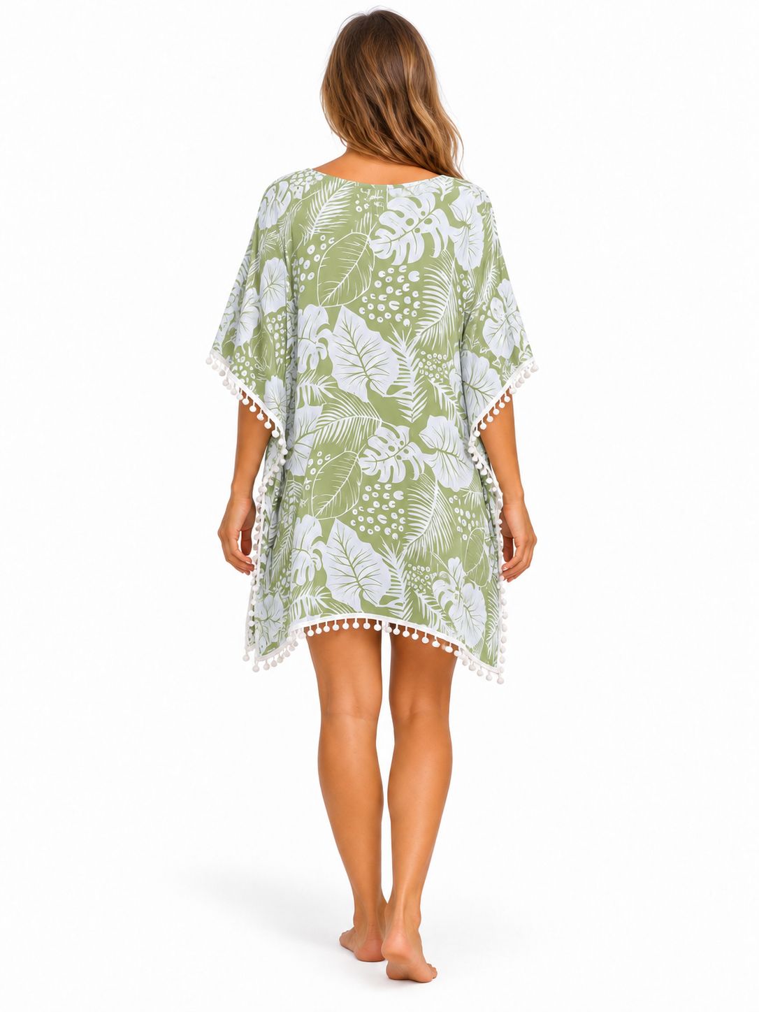 Indoblu - Tropical Leaf Kaftan - Mint