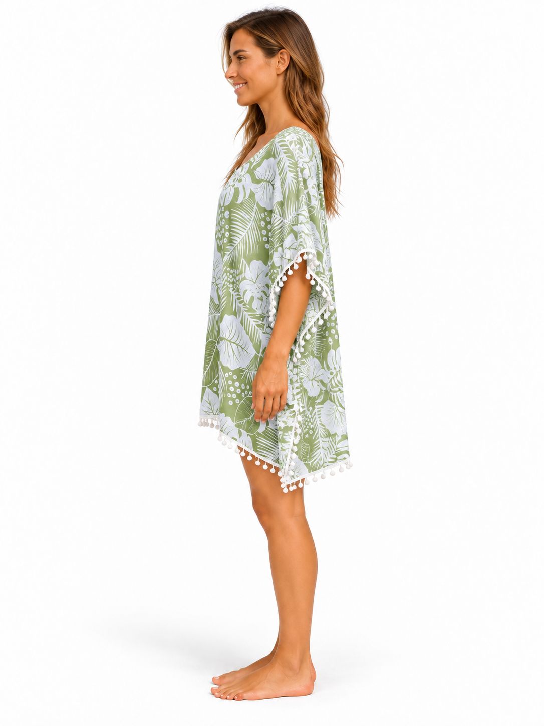 Indoblu - Tropical Leaf Kaftan - Mint