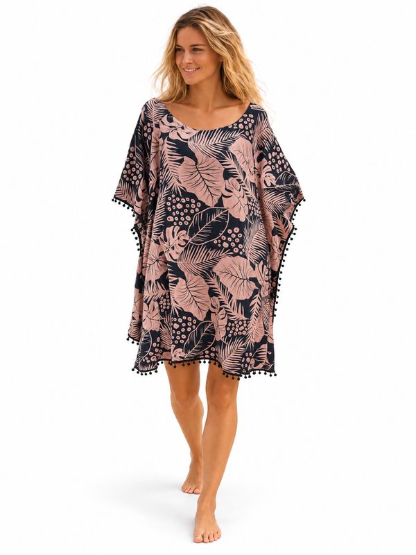 Indoblu - Tropical Leaf Kaftan - Black/Brown