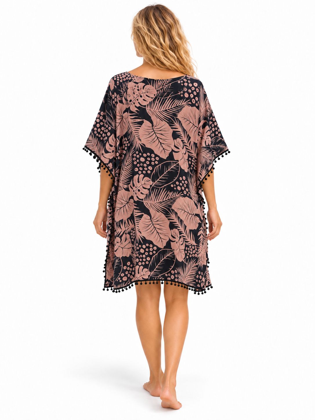 Indoblu - Tropical Leaf Kaftan - Black/Brown