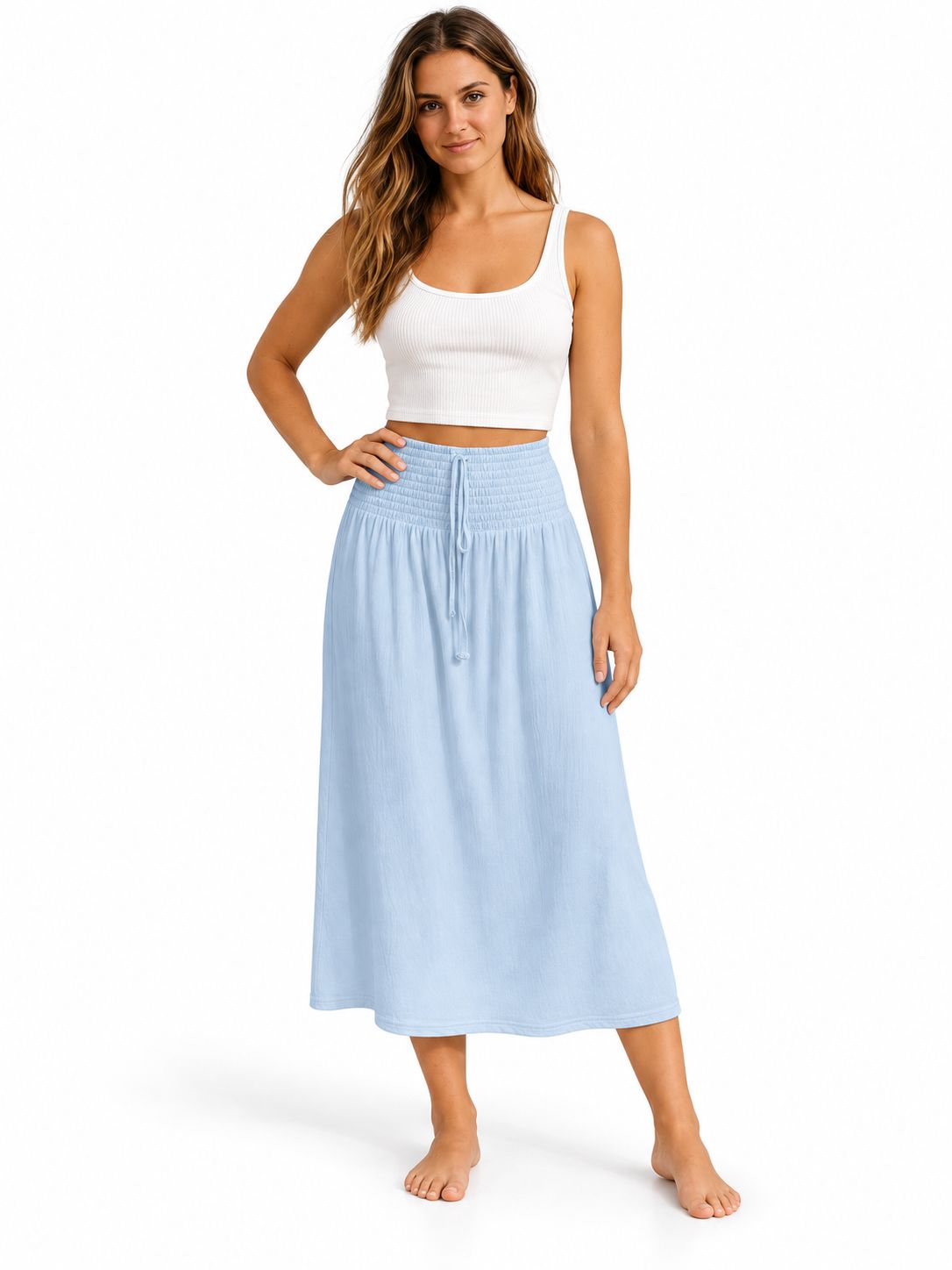 Indoblu - LLS - Ladies Flowy Skirt - Krinkle  - White