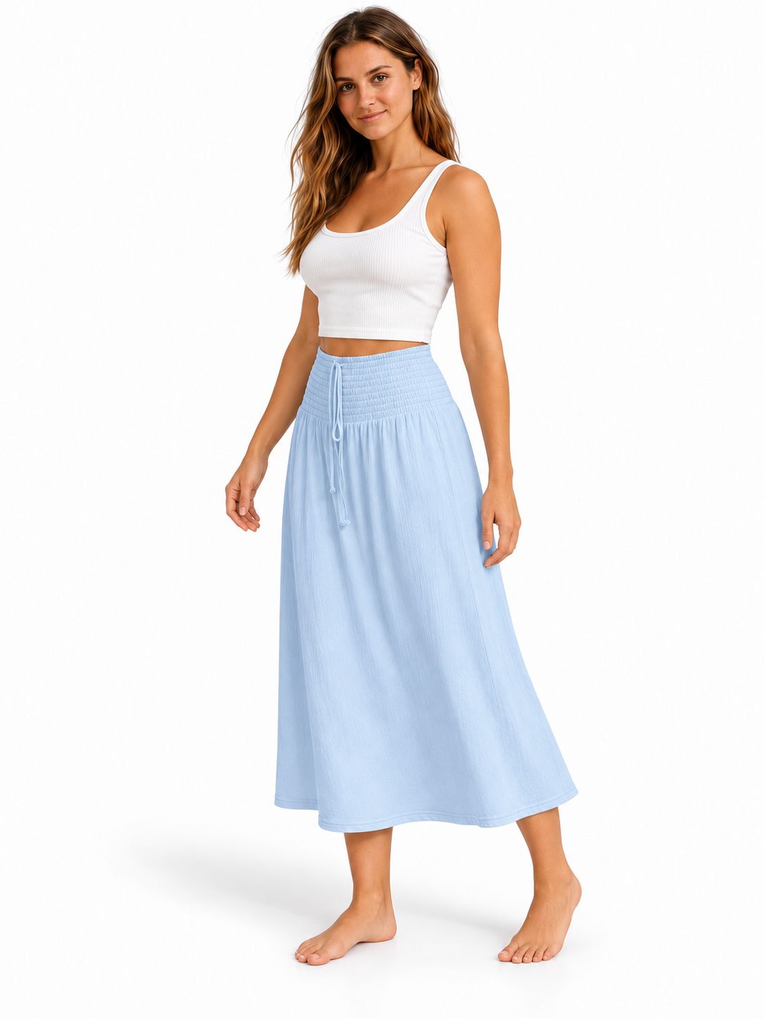 Indoblu - LLS - Ladies Flowy Skirt - Krinkle  - White