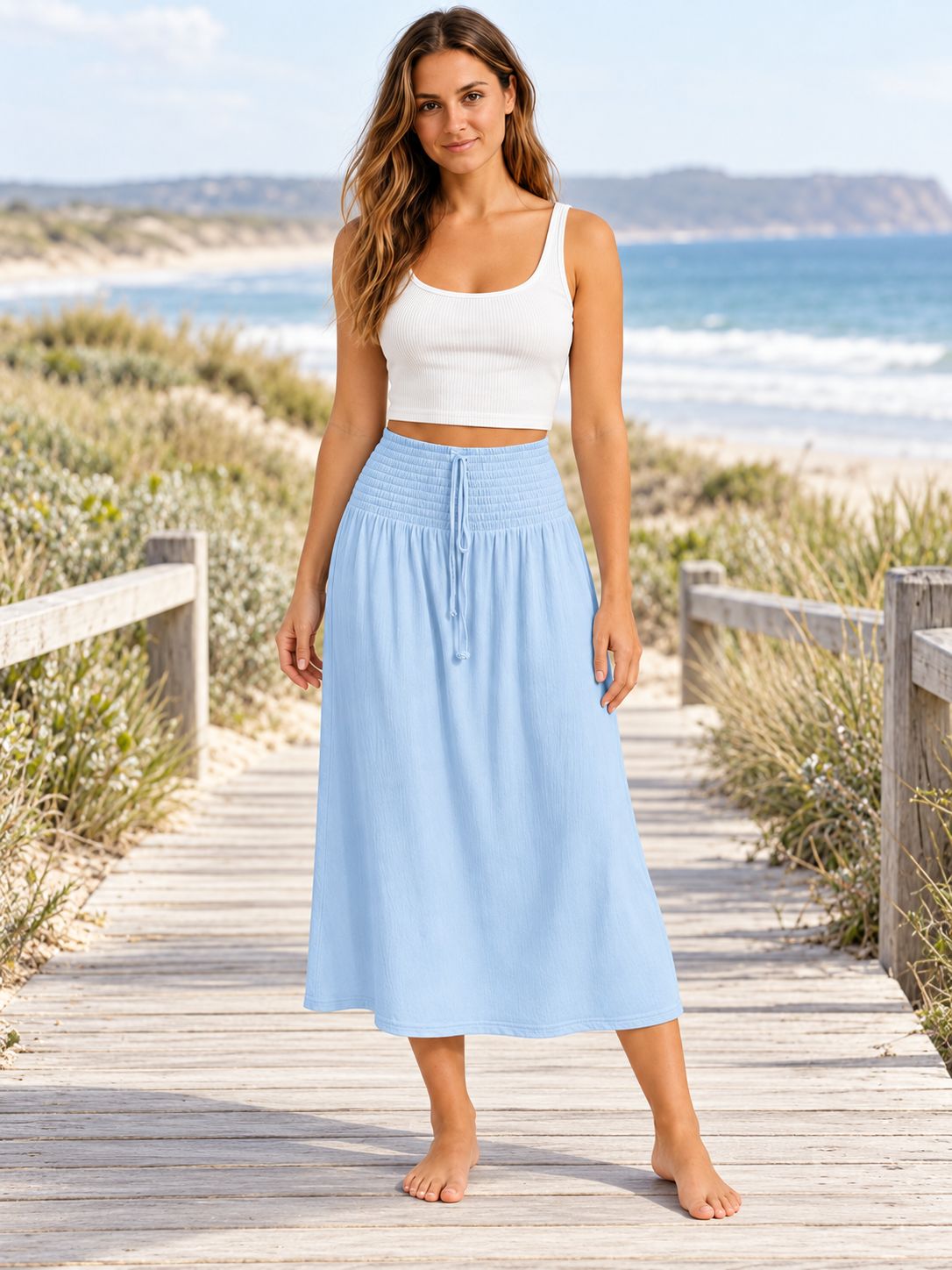 Indoblu - LLS - Ladies Flowy Skirt - Krinkle  - White