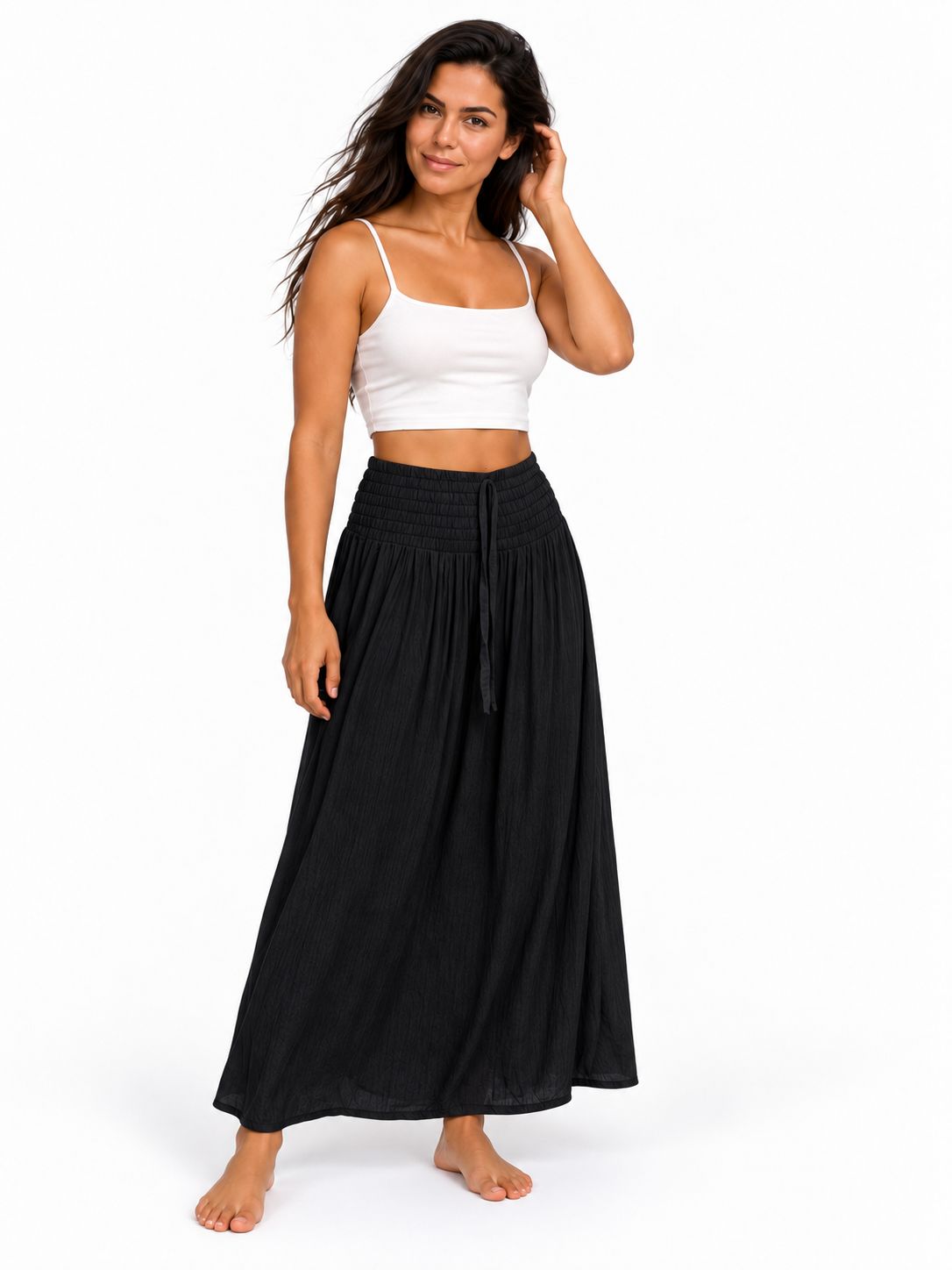 Indoblu - LLS - Ladies Flowy Skirt - Krinkle  - Black