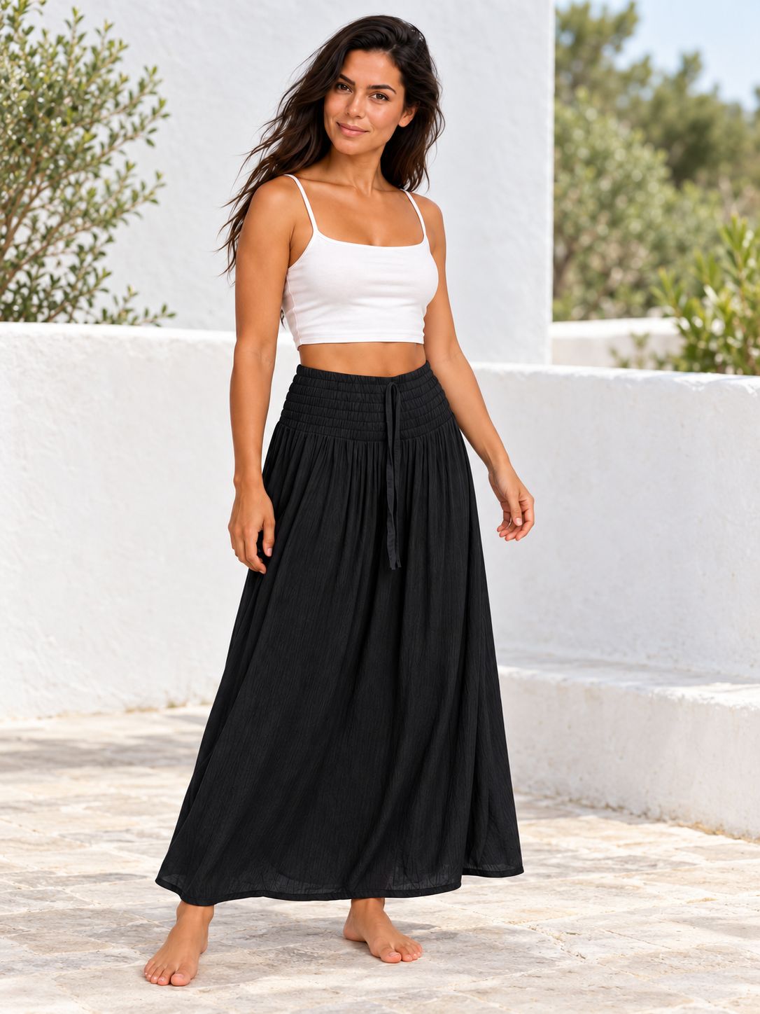 Indoblu - LLS - Ladies Flowy Skirt - Krinkle  - Black