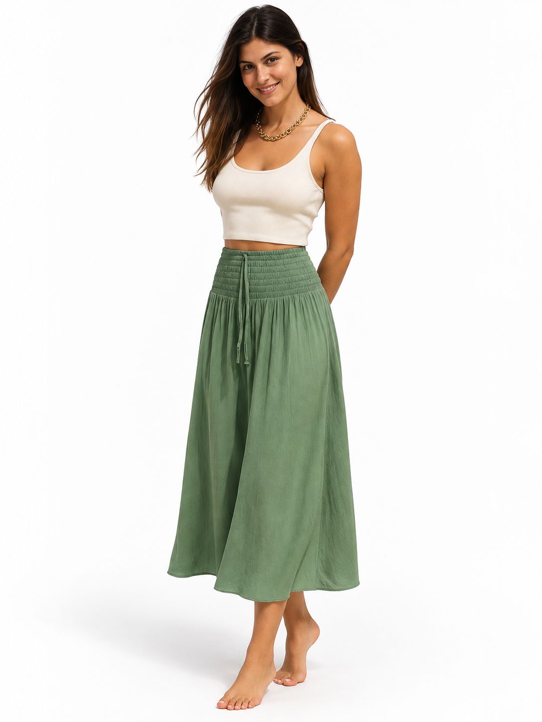 Indoblu - LLS - Ladies Flowy Skirt - Krinkle  - Army