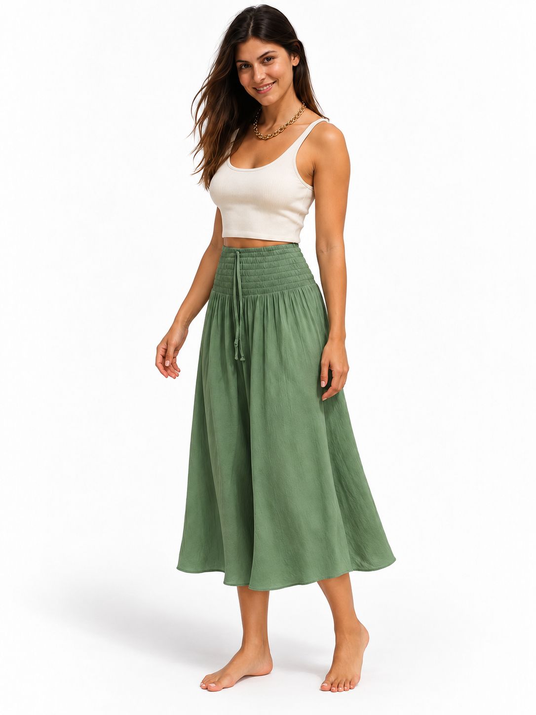 Indoblu - LLS - Ladies Flowy Skirt - Krinkle  - Army
