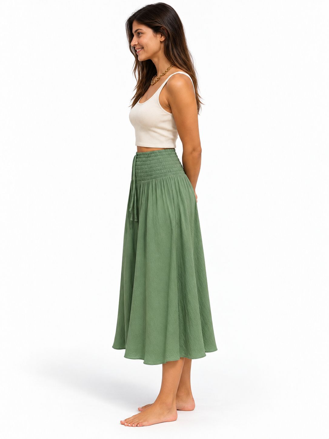 Indoblu - LLS - Ladies Flowy Skirt - Krinkle  - Army