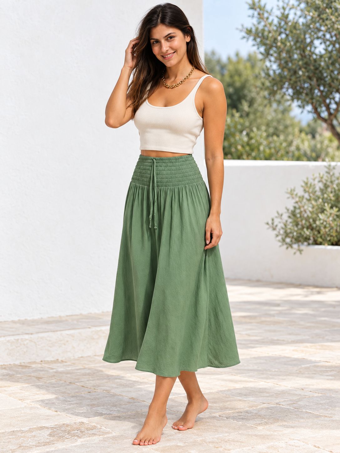 Indoblu - LLS - Ladies Flowy Skirt - Krinkle  - Army