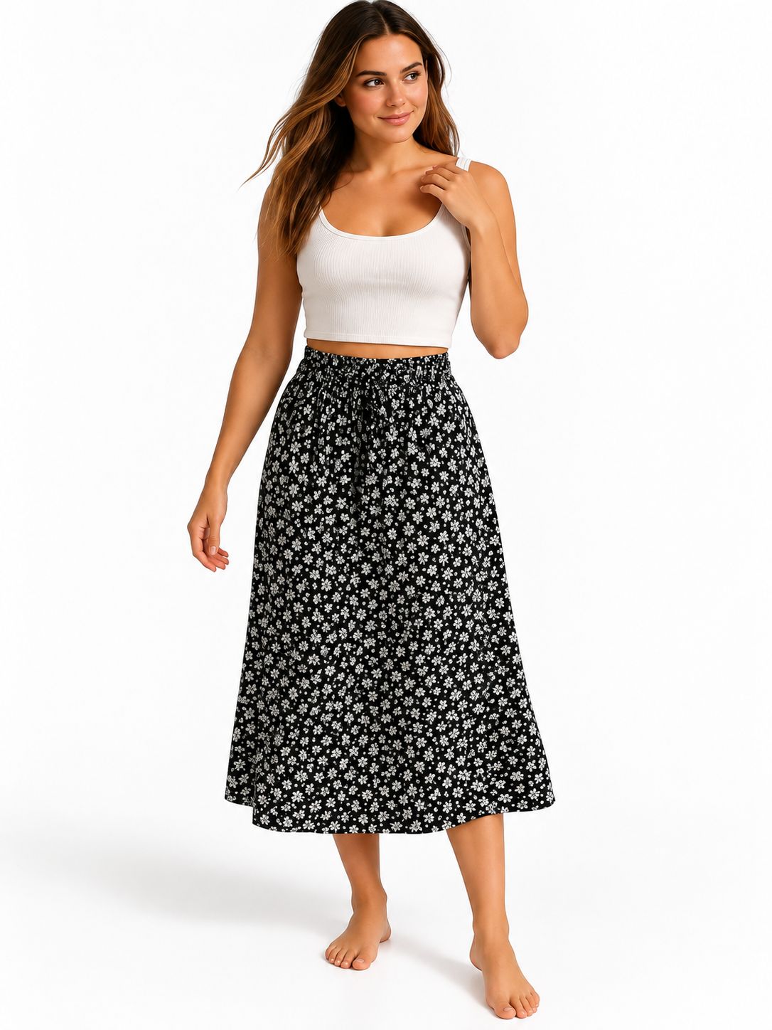 Indoblu - LLS - Ladies Flowy Skirt - Flowers - Black