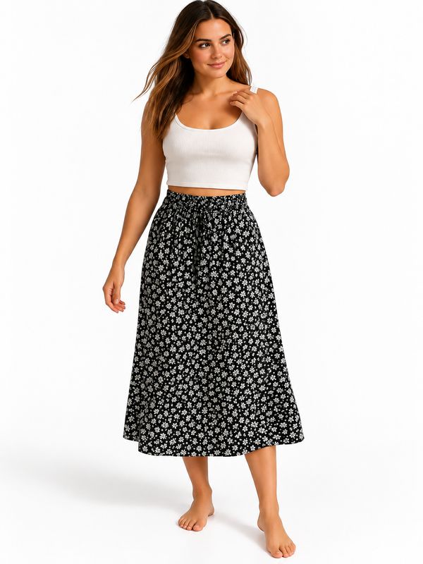Indoblu - LLS - Ladies Flowy Skirt - Flowers - Black