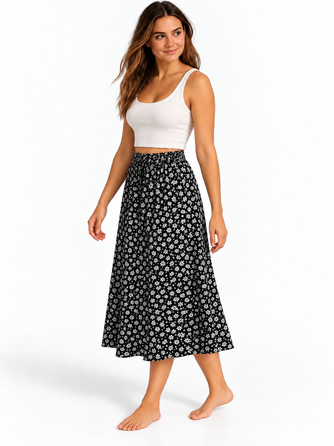 Indoblu - LLS - Ladies Flowy Skirt - Flowers - Black