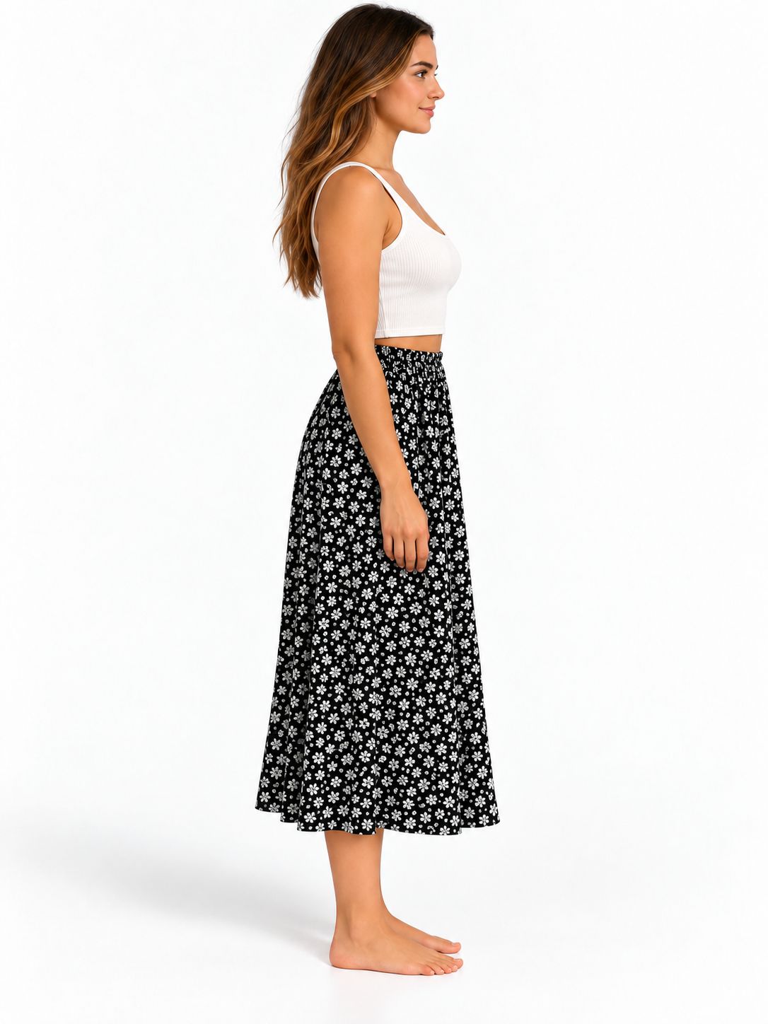 Indoblu - LLS - Ladies Flowy Skirt - Flowers - Black