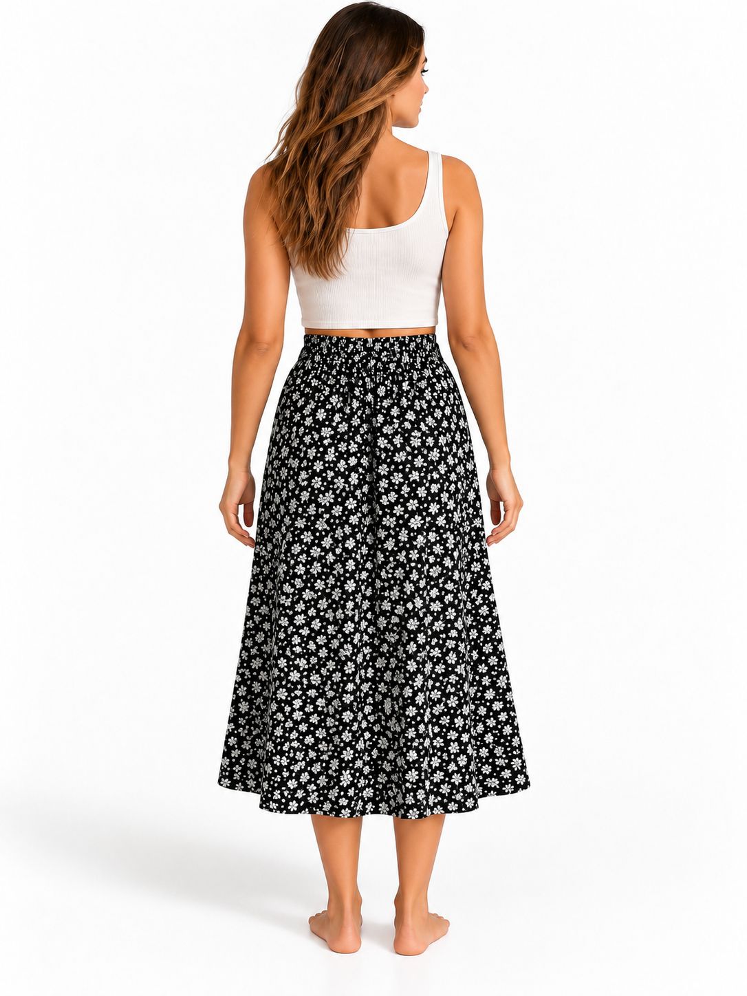 Indoblu - LLS - Ladies Flowy Skirt - Flowers - Black