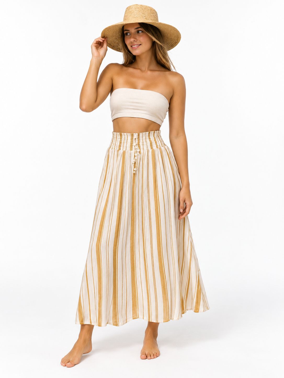 Indoblu - LLS - Ladies Flowy Skirt - Stripes - Tan