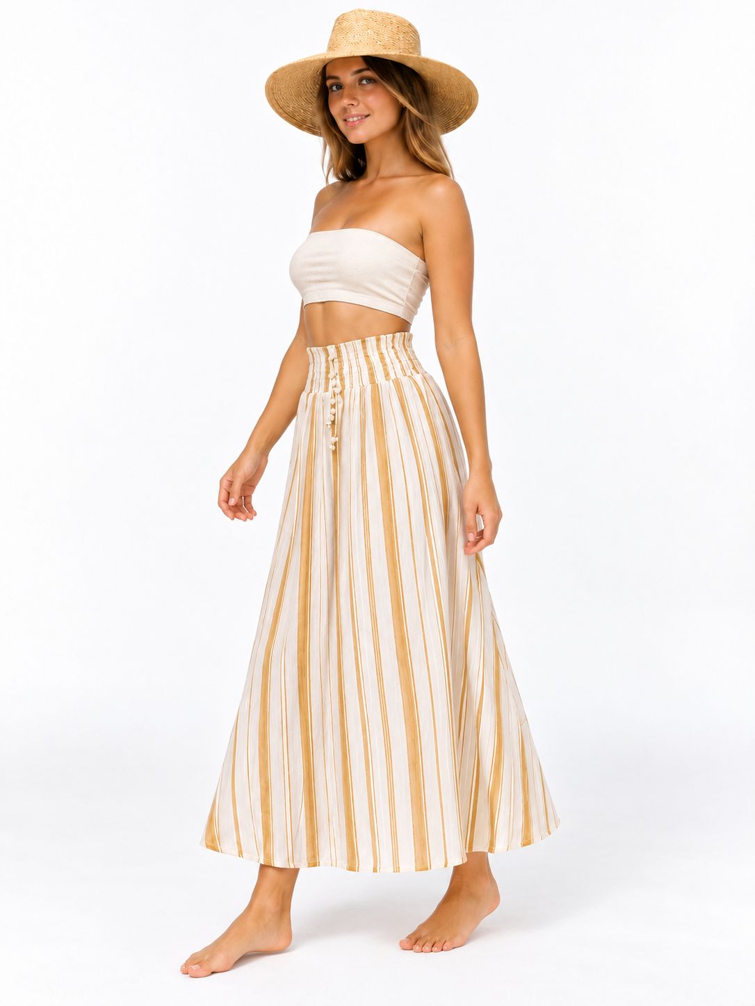 Indoblu - LLS - Ladies Flowy Skirt - Stripes - Tan