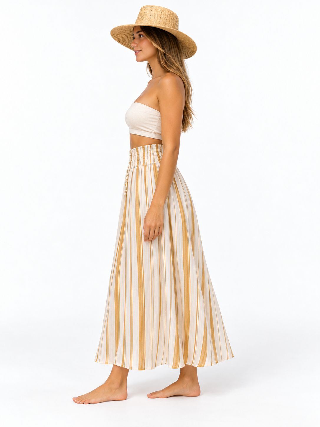 Indoblu - LLS - Ladies Flowy Skirt - Stripes - Tan