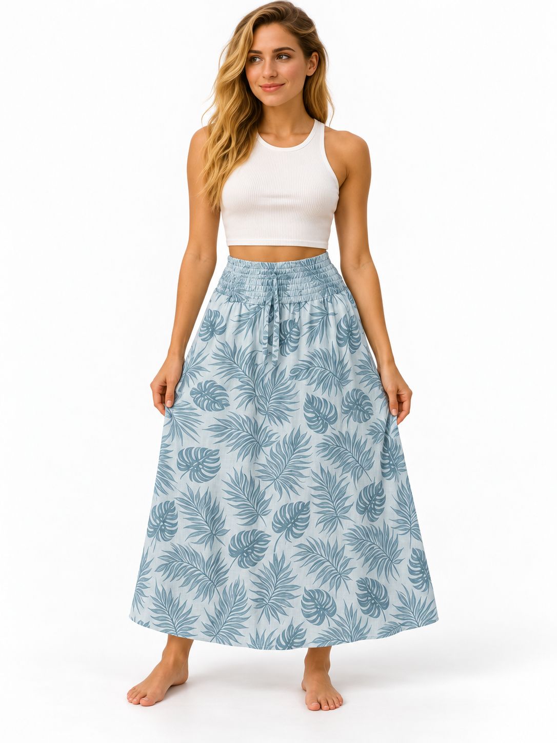 Indoblu - LLS - Ladies Flowy Skirt - Leafs - Grey