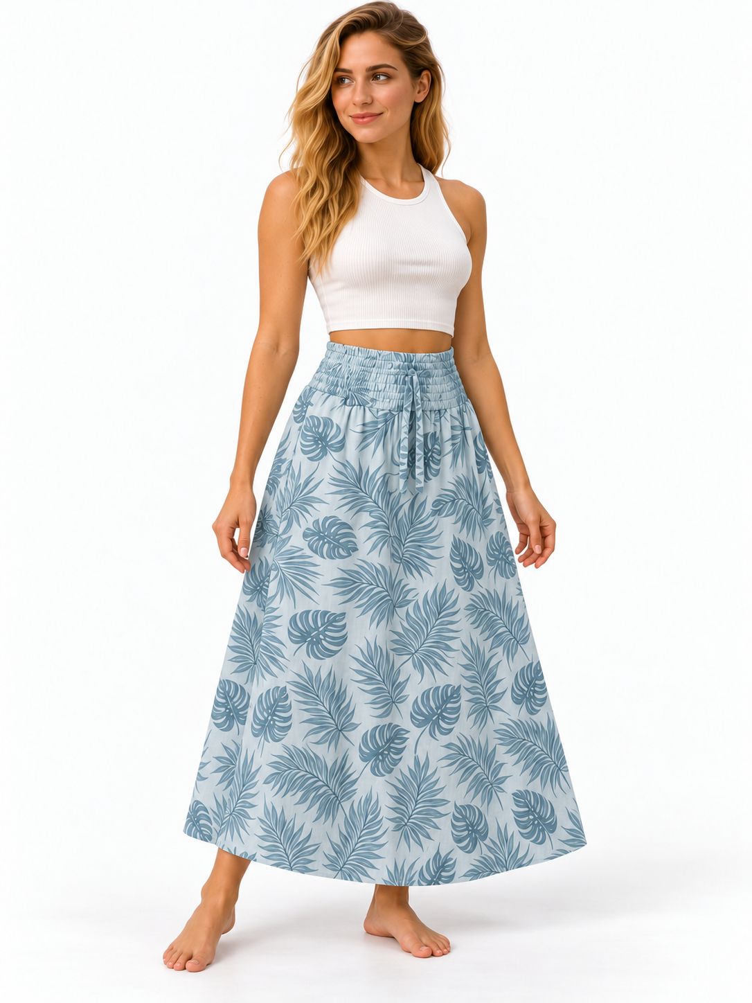Indoblu - LLS - Ladies Flowy Skirt - Leafs - Grey