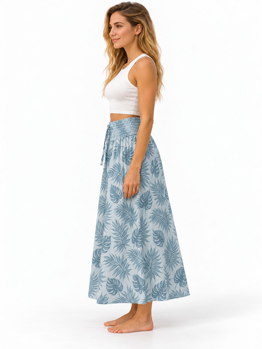 Indoblu - LLS - Ladies Flowy Skirt - Leafs - Grey