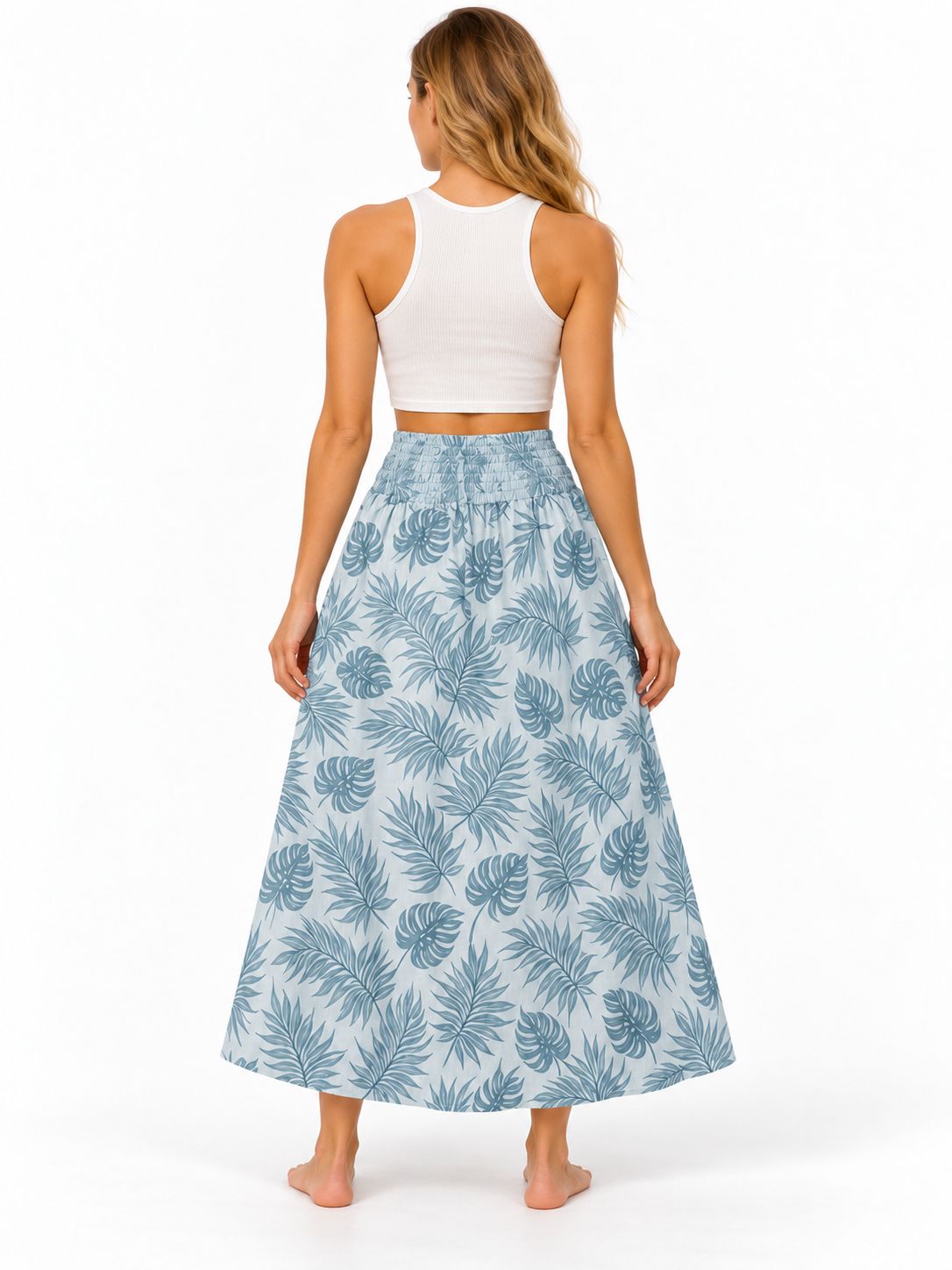 Indoblu - LLS - Ladies Flowy Skirt - Leafs - Grey
