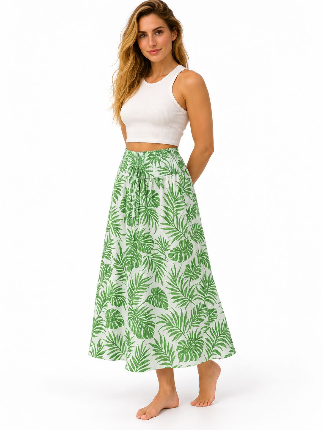 Indoblu - LLS - Ladies Flowy Skirt - Leafs - Green