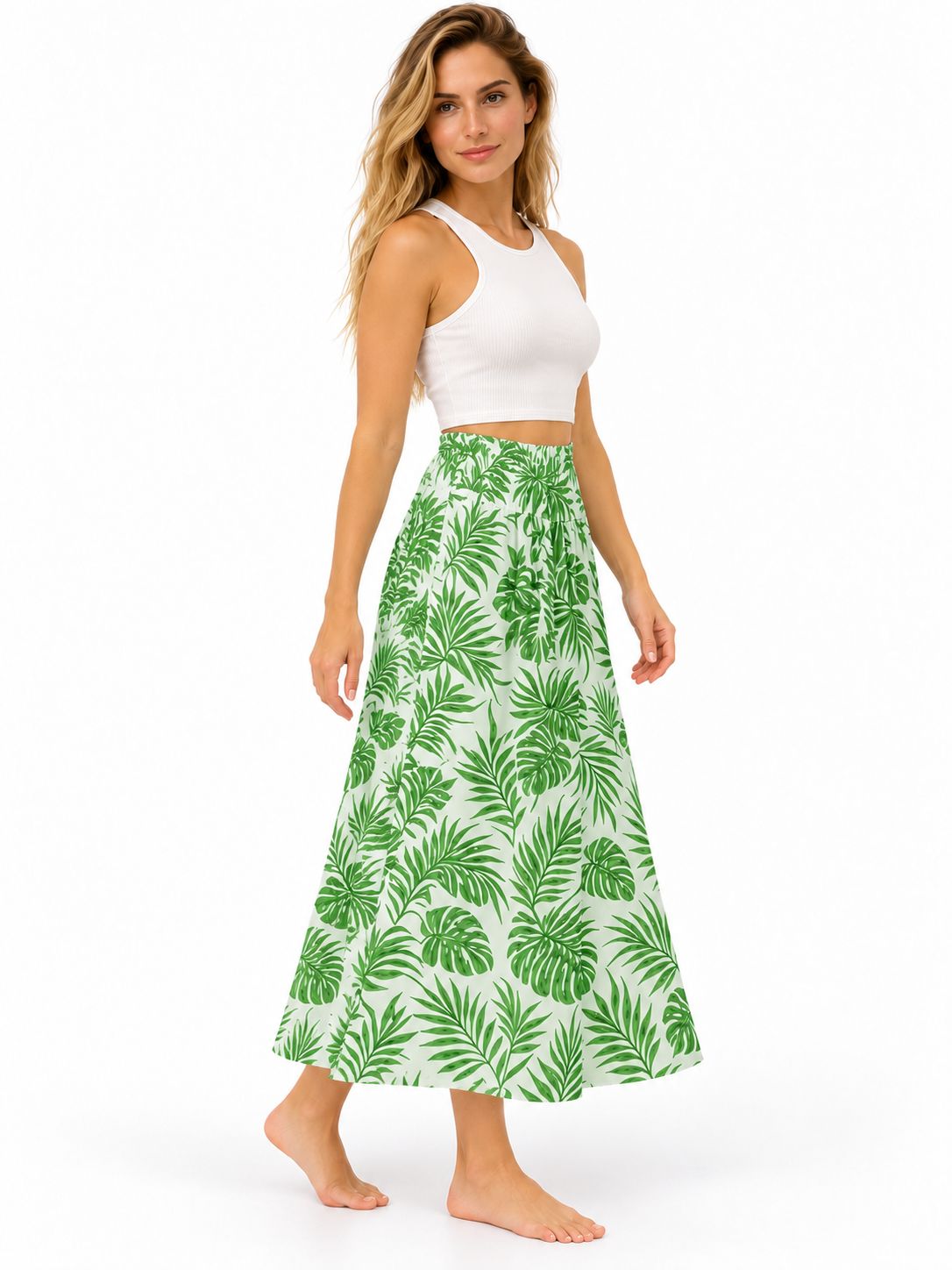 Indoblu - LLS - Ladies Flowy Skirt - Leafs - Green