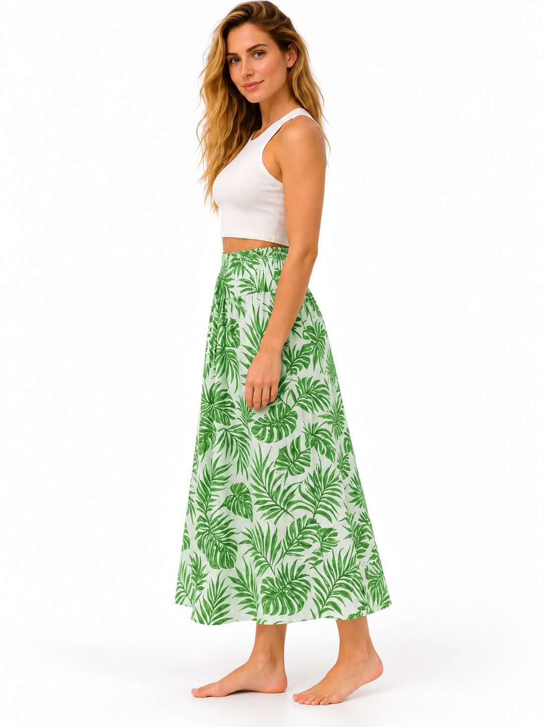 Indoblu - LLS - Ladies Flowy Skirt - Leafs - Green
