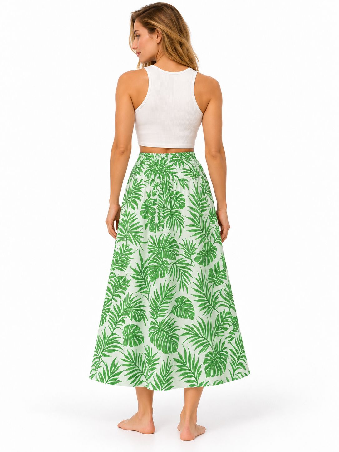 Indoblu - LLS - Ladies Flowy Skirt - Leafs - Green