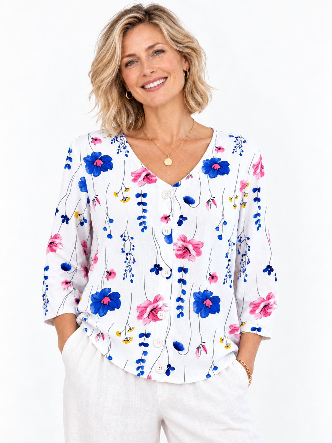 Ateljee - Bloom Blouse - Cobalt/Pink, Size.: S