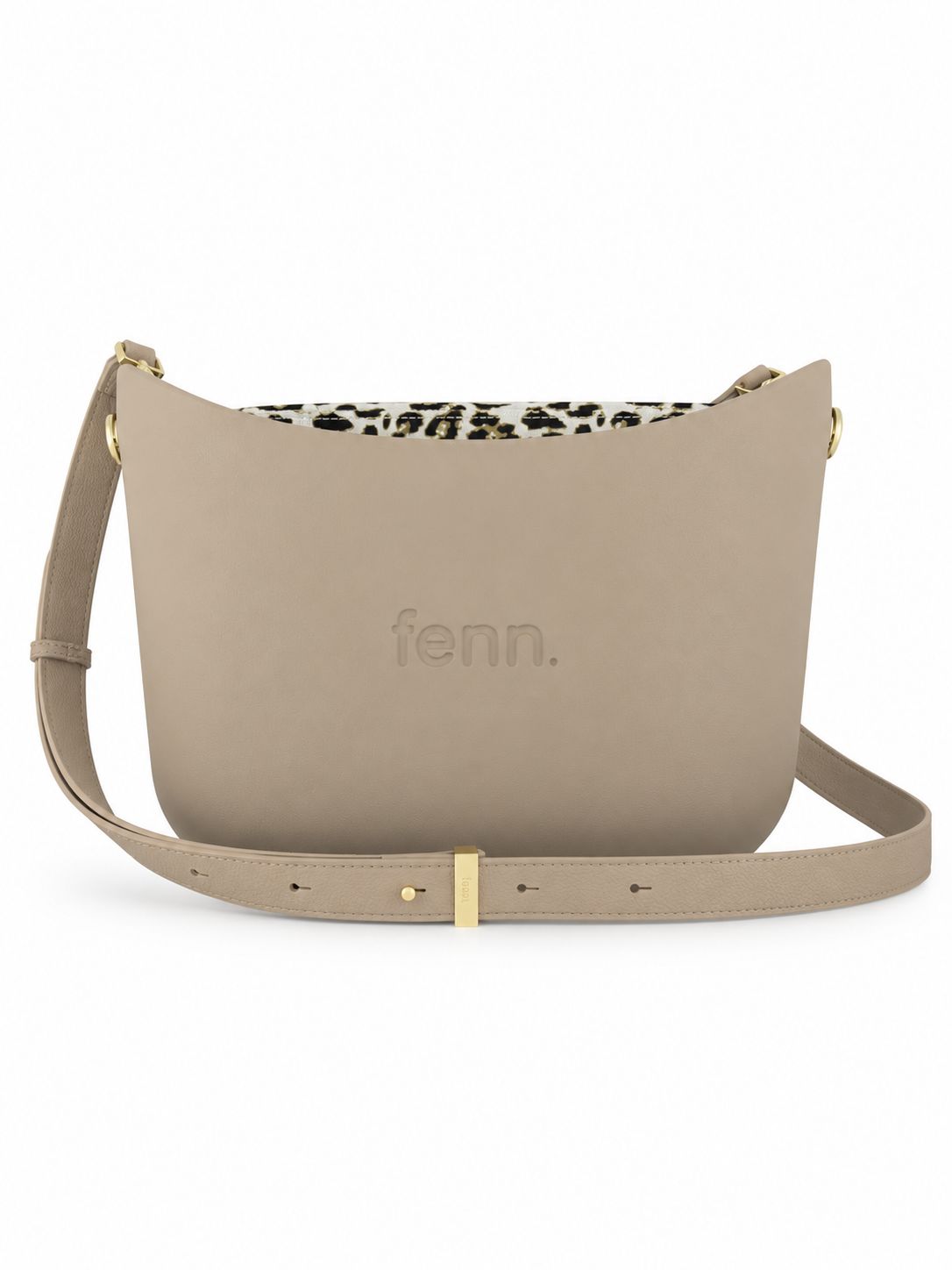 Fenn Messenger Bag-Stone-Pattern Inner- Gold Zip- Adjustable Faux Leather Strap