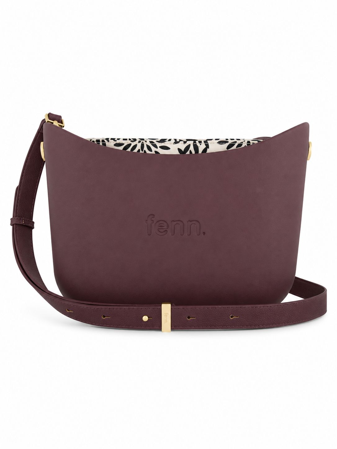 Fenn Messenger Bag-Purple-Pattern Inner-Gold Zip-Adjustable Faux Leather Strap