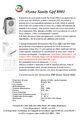 Generatore Ozono (Sistema Plasma Freddo) per la Sanità, Pip Ozone Sanity