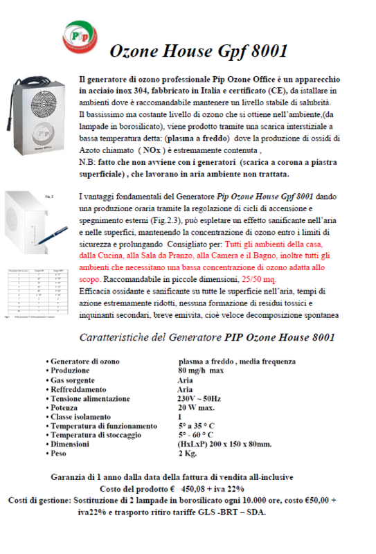 Generatore Ozono (Sistema Plasma Freddo) per la Casa - Pip Ozone House