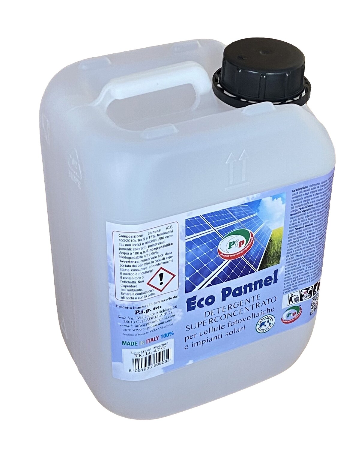 Detergente per Pannelli Fotovoltaici Ecologico Superconcentrato. Pip Eco Pannel TK Un KG.4,7