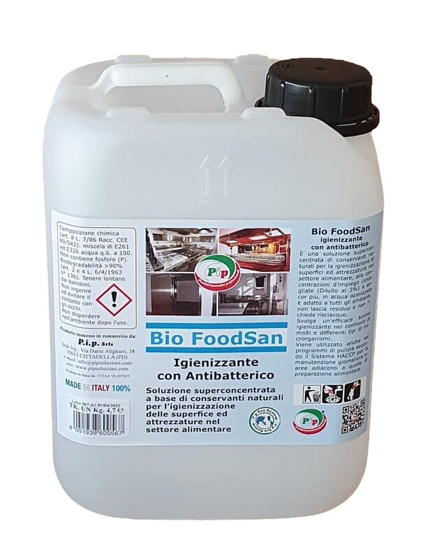 Igienizzante con Antibatterico Pip Bio Foodsan Alimentare TK. UN LT.5 Pari a 150 Litri